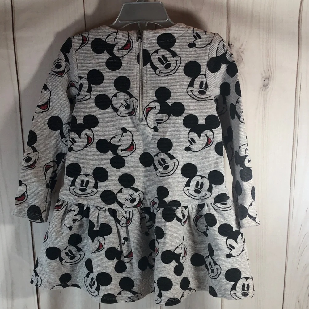 Disney Mickey Mouse Kids Dress Gray Black Red Sleeves Flounce Skirt Girls size 4